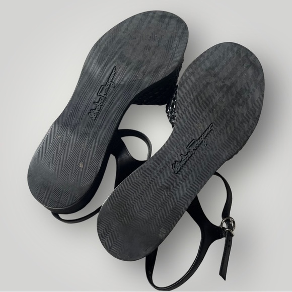 Ferragamo Classic Slingback Sandals Woven Leather Top Black Leather Shoes 8B - Picture 10 of 14